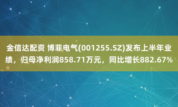 金信达配资 博菲电气(001255.SZ)发布上半年业绩，归母净利润858.71万元，同比增长882.67%