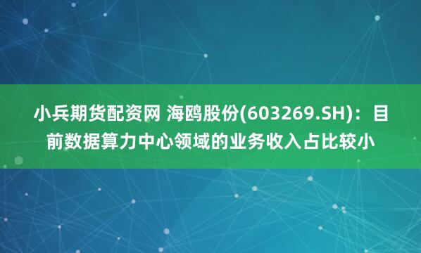 小兵期货配资网 海鸥股份(603269.SH)：目前数据算力中心领域的业务收入占比较小